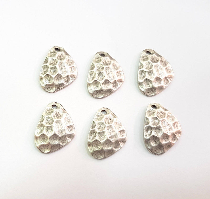 6 Silver Charm Antique Silver Plated Hammered Charm (19x15mm) G8851