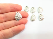6 Silver Charm Antique Silver Plated Hammered Charm (19x15mm) G8851