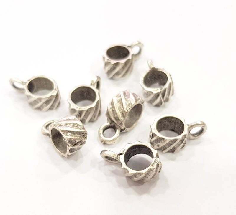 10 Silver Bail Findings Antique Silver Plated Findings (13x8mm) G8856