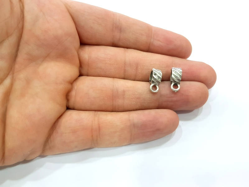 10 Silver Bail Findings Antique Silver Plated Findings (13x8mm) G8856