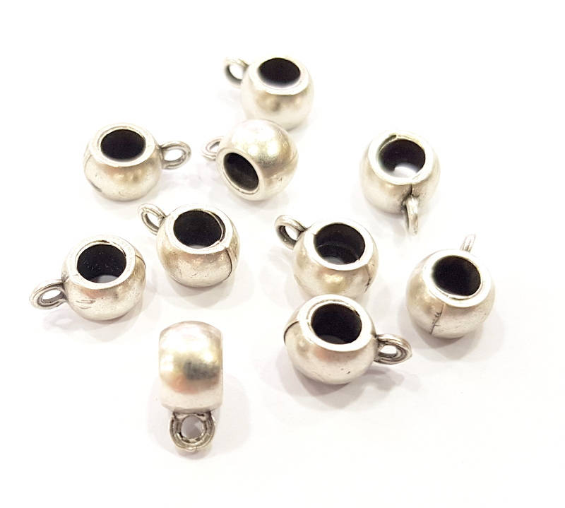 10 Silver Bail Findings Antique Silver Plated Findings (11x8mm) G8857