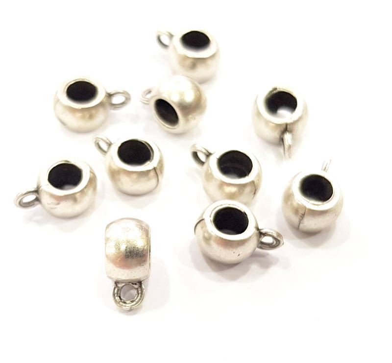 10 Silver Bail Findings Antique Silver Plated Findings (11x8mm) G8857