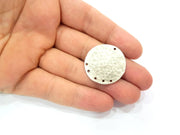 Silver Plated Connector Antique Silver Plated Brass Hammered Charms (30mm)  G8902