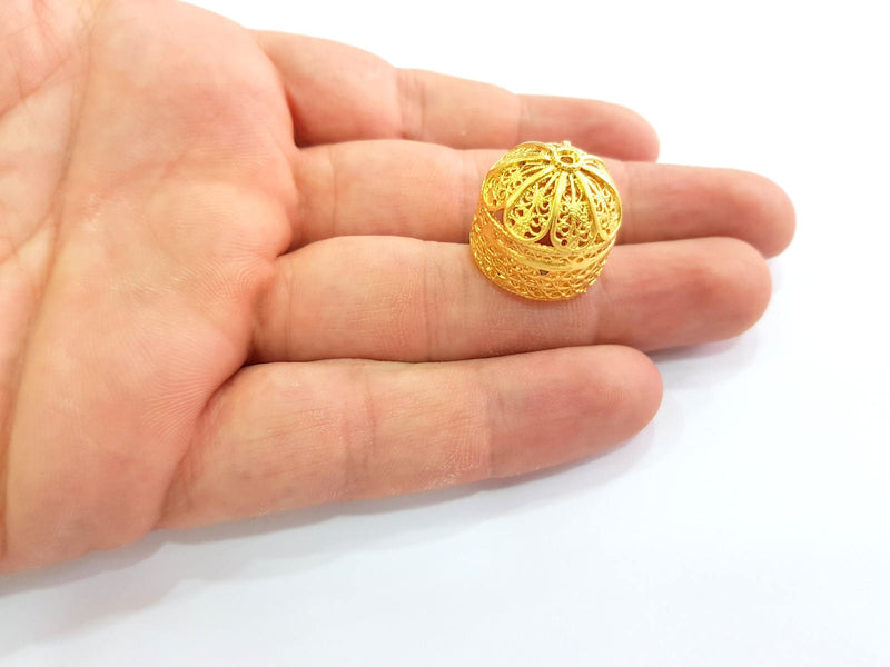 2 Gold Cone Gold Plated Brass Cones Bead Caps Findings  (21x18 mm)  G8409