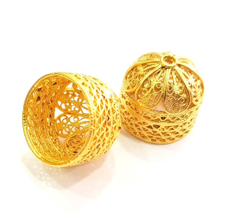 2 Gold Cone Gold Plated Brass Cones Bead Caps Findings  (21x18 mm)  G8409