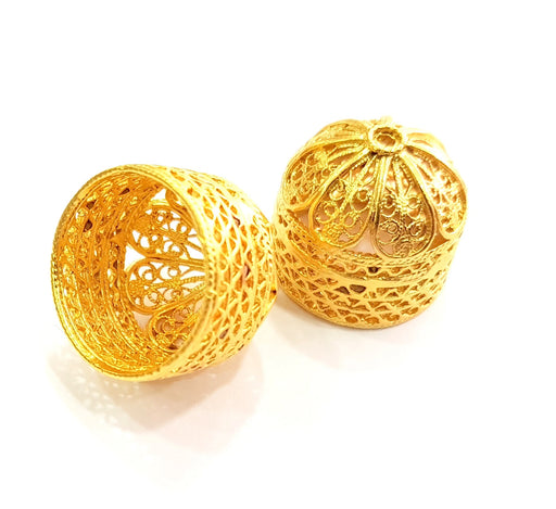 2 Gold Cone Gold Plated Brass Cones Bead Caps Findings  (21x18 mm)  G8409