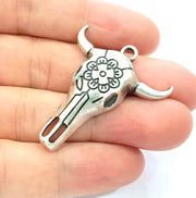 2 Ox Head Skull Pendant Silver Pendant Antique Silver Plated Pendant (42x35mm) G8918