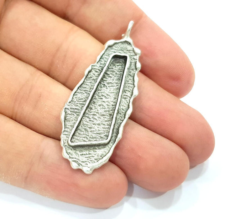 Silver Pendant Blank Mosaic Base Blank inlay Blank Necklace Blank Resin Blank Mountings Antique Silver Plated Brass ( 50x19mm )  G9099