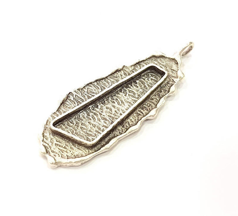 Silver Pendant Blank Mosaic Base Blank inlay Blank Necklace Blank Resin Blank Mountings Antique Silver Plated Brass ( 50x19mm )  G9099