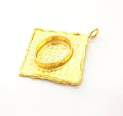 Gold Pendant Blank Base Setting Necklace Blank Resin Blank Mountings Gold Plated Brass ( 46x38mm blank ) G8923