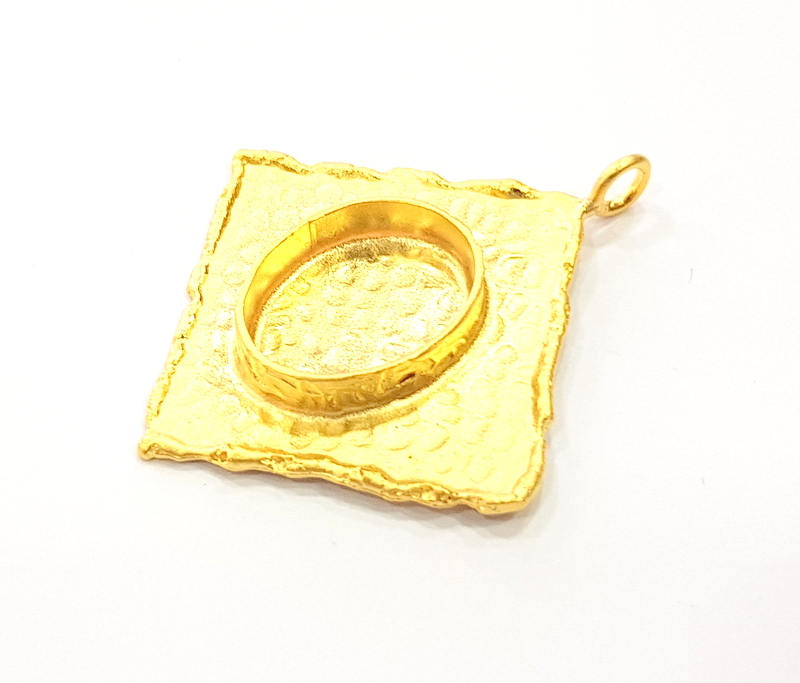 Gold Pendant Blank Base Setting Necklace Blank Resin Blank Mountings Gold Plated Brass ( 46x38mm blank ) G8923