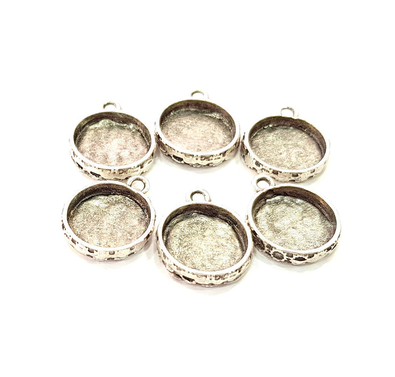 4 Silver Pendant Blank Mosaic Base Blank inlay Blank Necklace Blank Resin Blank Mountings Antique Silver Plated  (17mm blank)  G8929