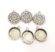 4 Silver Pendant Blank Mosaic Base Blank inlay Blank Necklace Blank Resin Blank Mountings Antique Silver Plated  (17mm blank)  G8929