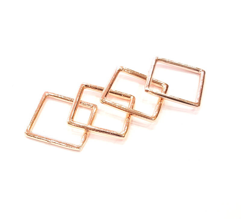 4 Rose Gold Square Charms Rose Gold Plated Connectors (22 mm)  G8936