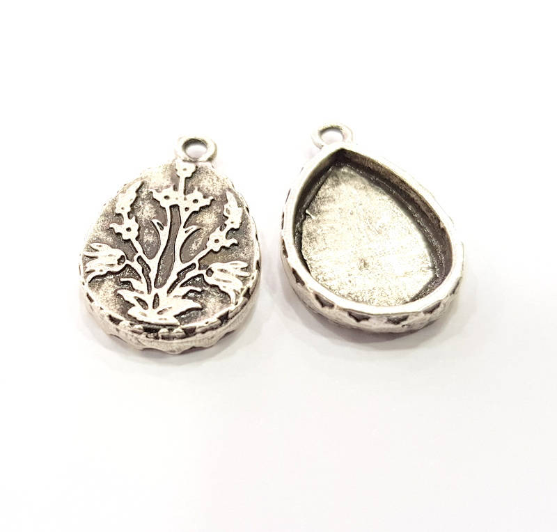 6 Silver Pendant Blank Mosaic Base Blank inlay Blank Necklace Blank Resin Blank Mountings Antique Silver Plated  (18x13mm blank)  G8930