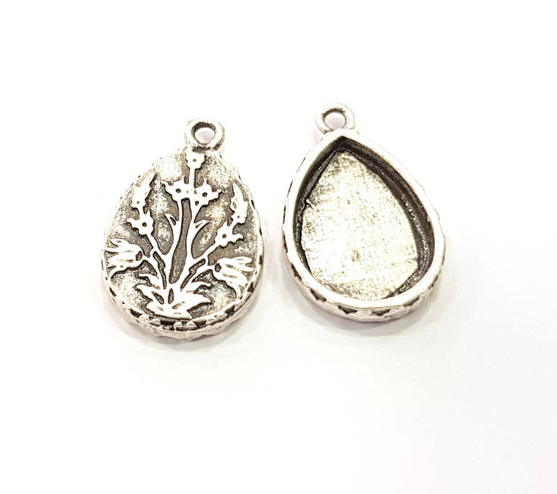 6 Silver Pendant Blank Mosaic Base Blank inlay Blank Necklace Blank Resin Blank Mountings Antique Silver Plated  (18x13mm blank)  G8930