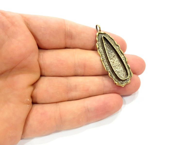 Antique Bronze Pendant Blank inlay Blank Mosaic Blank Resin Blank Bezel Base Setting Mountings Antique Bronze Plated Brass ( 48x18mm ) G8956