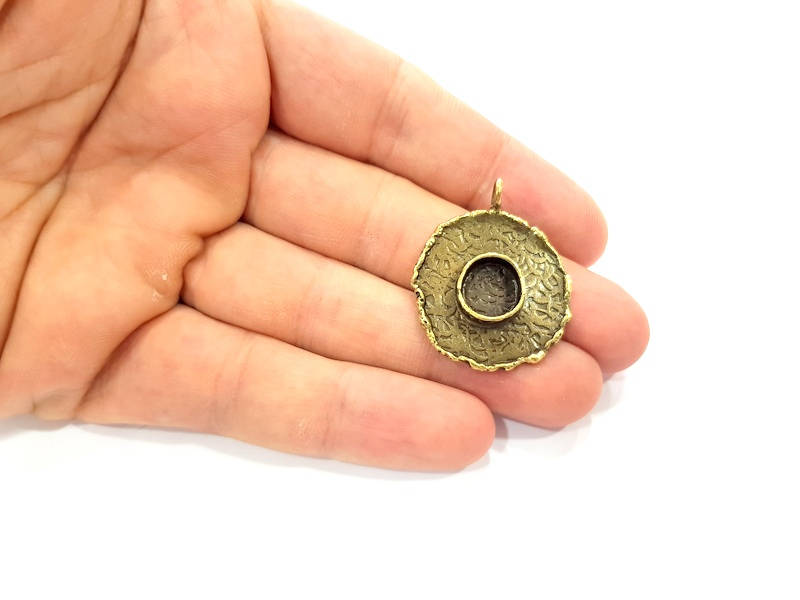Antique Bronze Pendant Blank inlay Blank Mosaic Blank Resin Blank Bezel Base Setting Mountings Antique Bronze Plated Brass ( 28mm ) G8957