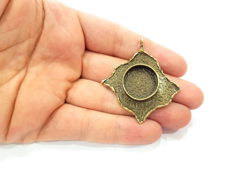 Antique Bronze Pendant Blank inlay Blank Mosaic Blank Resin Blank Bezel Base Setting Mountings Antique Bronze Plated Brass ( 54x48mm ) G8964