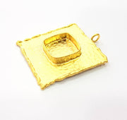 Gold Pendant Blank Necklace Blank Resin Blank Mosaic Blank İnlay Blank Mountings Bezel Base Gold Plated Brass  (37x34mm blank ) G8968