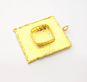 Gold Pendant Blank Necklace Blank Resin Blank Mosaic Blank İnlay Blank Mountings Bezel Base Gold Plated Brass  (37x34mm blank ) G8968