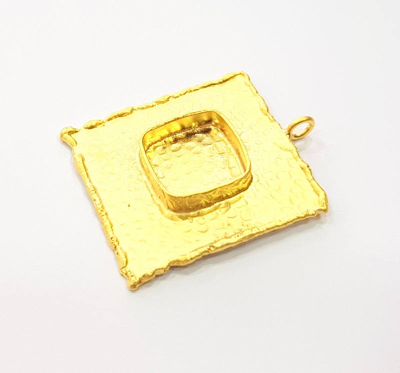 Gold Pendant Blank Necklace Blank Resin Blank Mosaic Blank İnlay Blank Mountings Bezel Base Gold Plated Brass  (37x34mm blank ) G8968