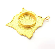 Gold Pendant Blank Necklace Blank Resin Blank Mosaic Blank İnlay Blank Mountings Bezel Base Gold Plated Brass  (48mm blank ) G8969