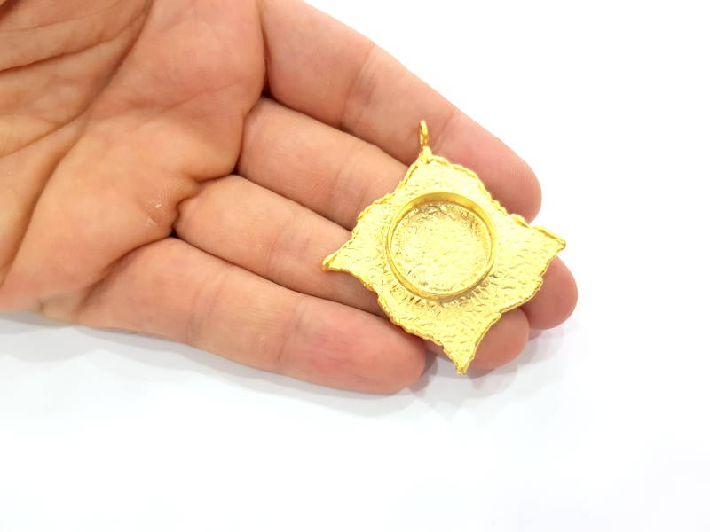 Gold Pendant Blank Necklace Blank Resin Blank Mosaic Blank İnlay Blank Mountings Bezel Base Gold Plated Brass  (48mm blank ) G8969