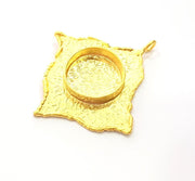 Gold Pendant Blank Necklace Blank Resin Blank Mosaic Blank İnlay Blank Mountings Bezel Base Gold Plated Brass  (48mm blank ) G8969