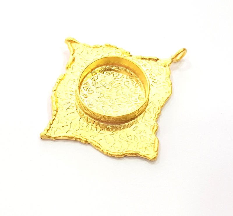 Gold Pendant Blank Necklace Blank Resin Blank Mosaic Blank İnlay Blank Mountings Bezel Base Gold Plated Brass  (48mm blank ) G8969