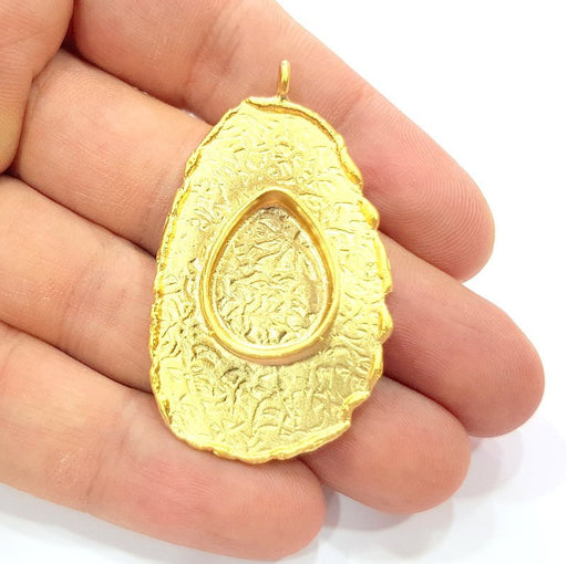 Gold Pendant Blank Necklace Blank Resin Blank Mosaic Blank İnlay Blank Mountings Bezel Base Gold Plated Brass  (48x30mm blank ) G8971