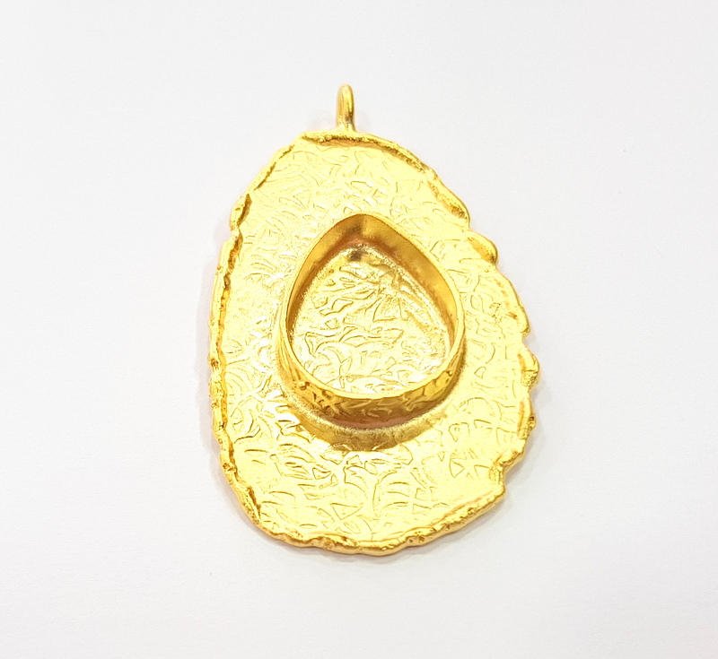 Gold Pendant Blank Necklace Blank Resin Blank Mosaic Blank İnlay Blank Mountings Bezel Base Gold Plated Brass  (48x30mm blank ) G8971