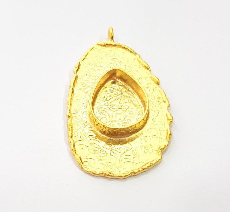 Gold Pendant Blank Necklace Blank Resin Blank Mosaic Blank İnlay Blank Mountings Bezel Base Gold Plated Brass  (48x30mm blank ) G8971
