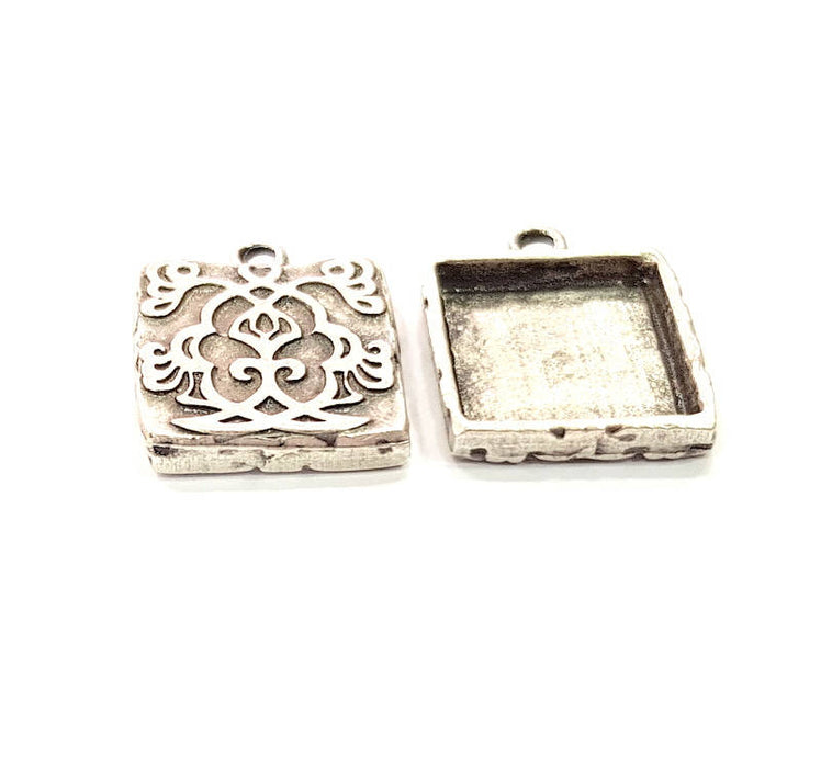 4 Silver Pendant Blank Mosaic Base Blank inlay Blank Necklace Blank Resin Blank Mountings Antique Silver Plated  (18mm )  G8972