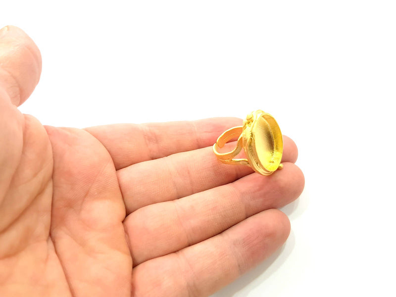 Gold Ring Blank inlay Ring Settings Mosaic Ring Bezel Base Cabochon Mountings Adjustable (25x18mm blank ) Gold Plated Brass G8977