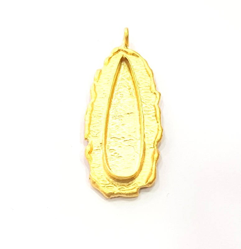 Gold Pendant Blank Base Setting Necklace Blank Resin Blank inlay blank Mosaic Blank Mountings Gold Plated Brass ( 48x19mm blank ) G8980