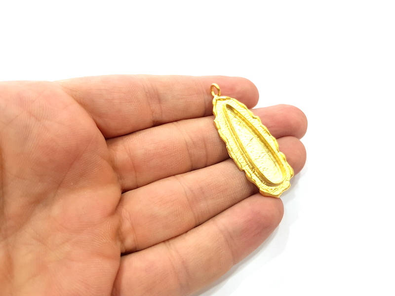 Gold Pendant Blank Base Setting Necklace Blank Resin Blank inlay blank Mosaic Blank Mountings Gold Plated Brass ( 48x19mm blank ) G8980