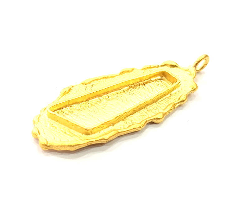 Gold Pendant Blank Base Setting Necklace Blank Resin Blank inlay blank Mosaic Blank Mountings Gold Plated Brass ( 48x19mm blank ) G8981