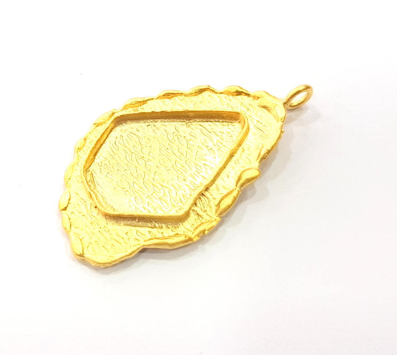 Gold Pendant Blank Base Setting Necklace Blank Resin Blank inlay blank Mosaic Blank Mountings Gold Plated Brass ( 47x28mm blank ) G8982