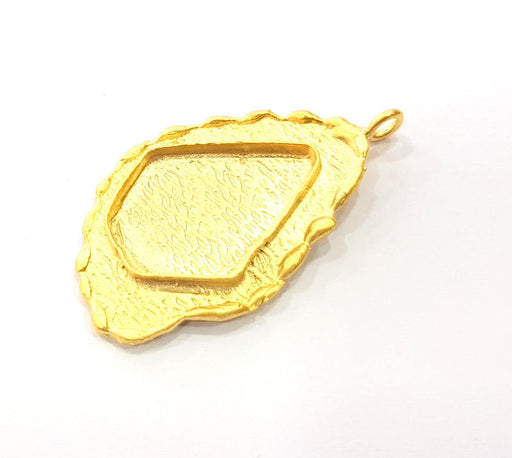 Gold Pendant Blank Base Setting Necklace Blank Resin Blank inlay blank Mosaic Blank Mountings Gold Plated Brass ( 47x28mm blank ) G8982