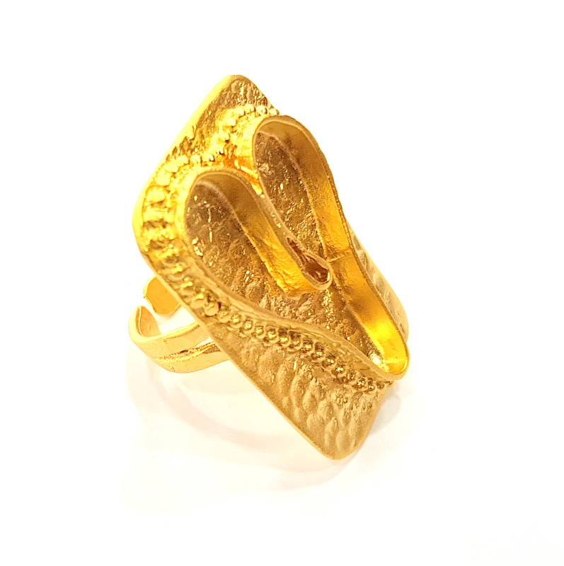 Gold Ring Blank inlay Ring Settings Mosaic Ring Bezel Base Cabochon Mountings Adjustable (33x20mm blank ) Gold Plated Brass G8987