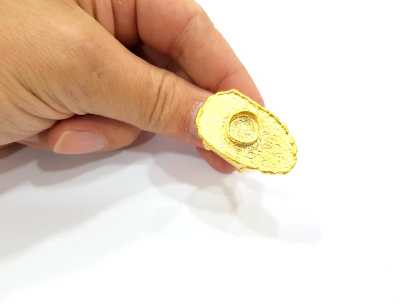 Gold Ring Settings Blanks inlay Ring Mosaic Ring Bezel Base Cabochon Mountings Adjustable (10mm blank ) Gold Plated Brass G8989