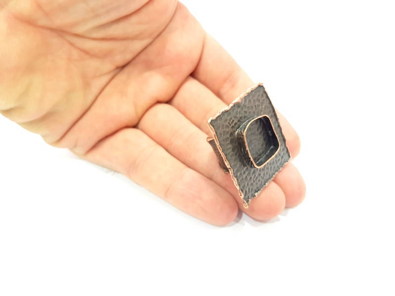 Copper Ring Blank inlay Ring Blank Mosaic Ring Bezel Base Settings Cabochon Mountings (20x20mm blank ) Antique Copper Plated Brass G8994