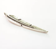 2 Silver Feather Pendant Antique Silver Plated Pendants (67x12mm)  G8424
