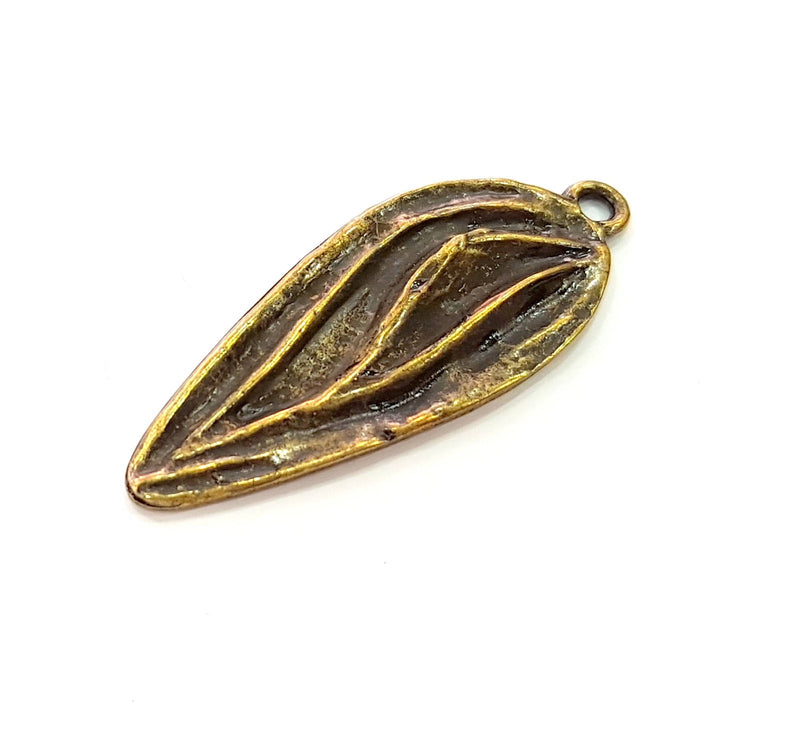 2 Antique Bronze Leaf Charm Antique Bronze Charm (47x18mm) G8434