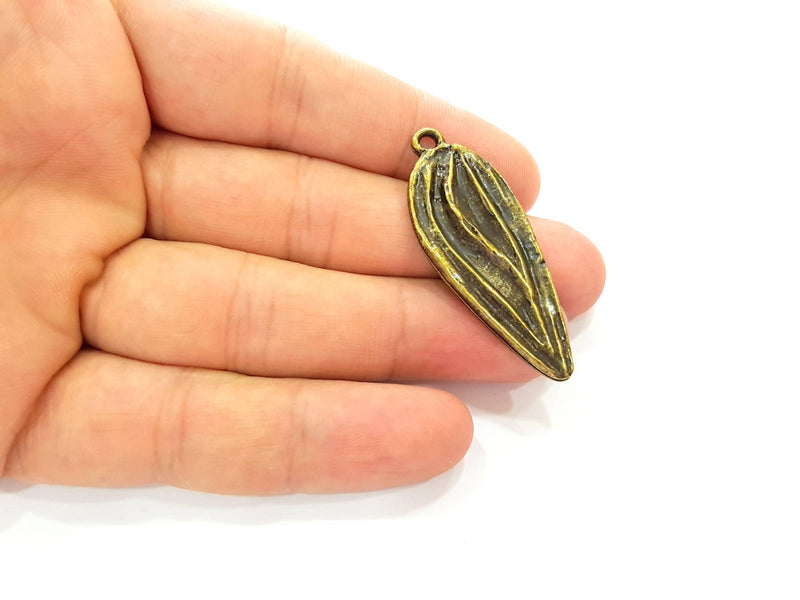 2 Antique Bronze Leaf Charm Antique Bronze Charm (47x18mm) G8434