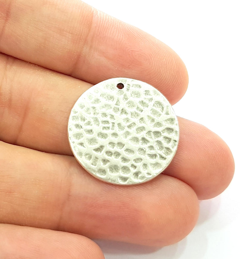 2 Antique Silver Plated Brass Charms 24mm  G13365