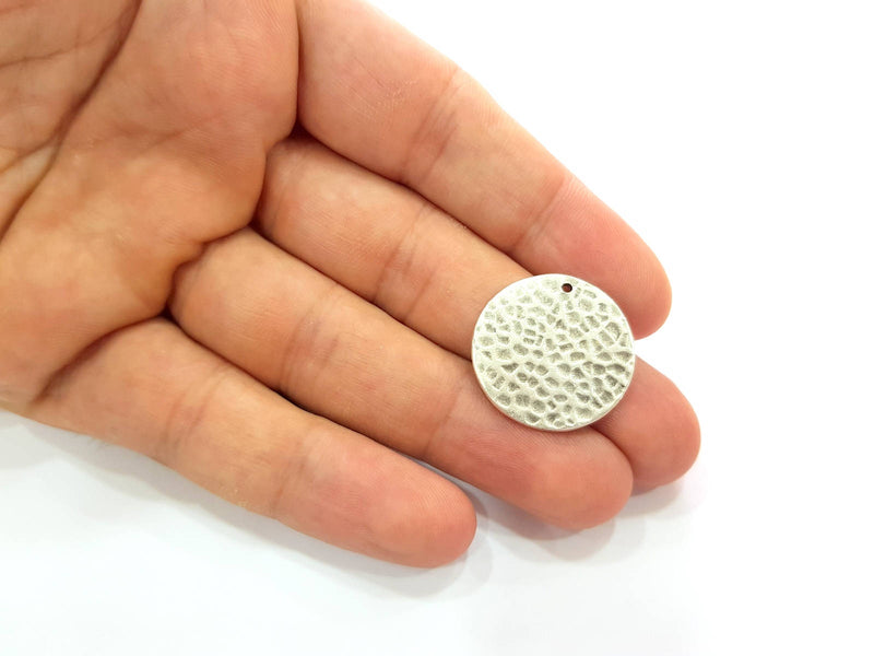 2 Antique Silver Plated Brass Charms 24mm  G13365