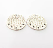 2 Silver Plated Connector Antique Silver Plated Brass Hammered Charms (21mm)  G8462