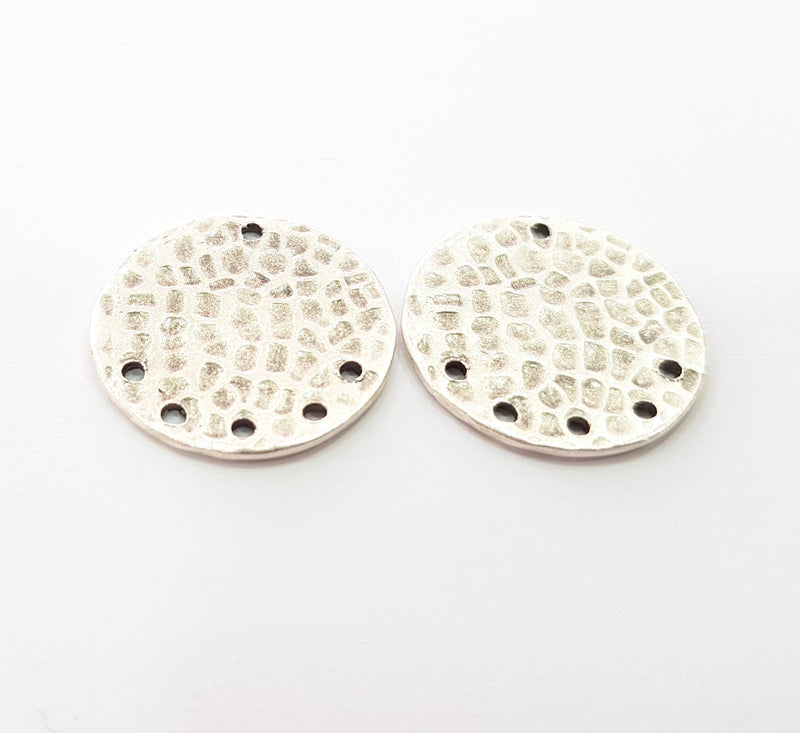 2 Silver Plated Connector Antique Silver Plated Brass Hammered Charms (21mm)  G8462